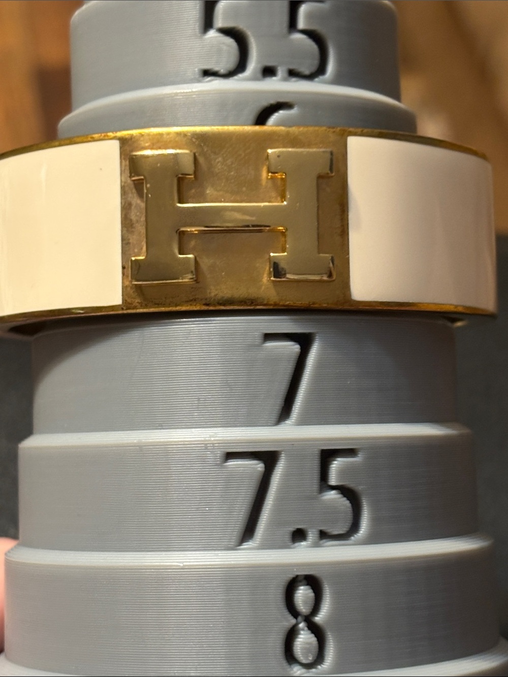 C. Wonder Gold Tone and Cream H-Accent Enamel Cuff Bracelet - Picture 16 of 17